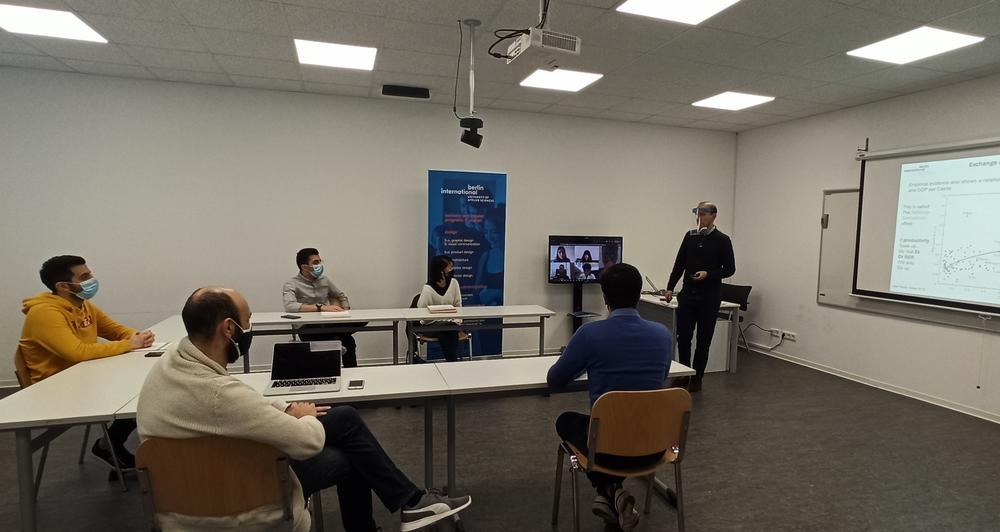 Students in a videoconference classroom